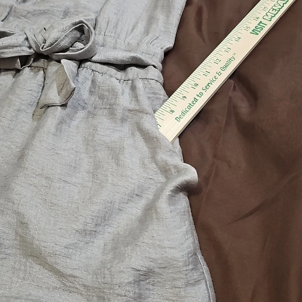 The Limited Linen Blend Lined Drop Waist 3/4 Roll Sleeve Midi Belted Dress SizeM